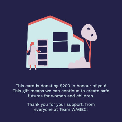 $200 Digital Donation Gift Card — One Night of Supported Accommodation and Meals